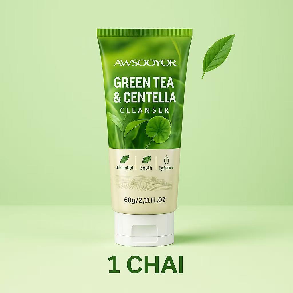 Sữa rửa mặt trà xanh rau má 60g rửa trôi nhẹ nhàng lớp kem chống nắng, da dễ chịu không bị căng tức, hỗ trợ làm giảm dầu thừa, phù hợp nhiều loại da, thích hợp cho cả nam & nữ